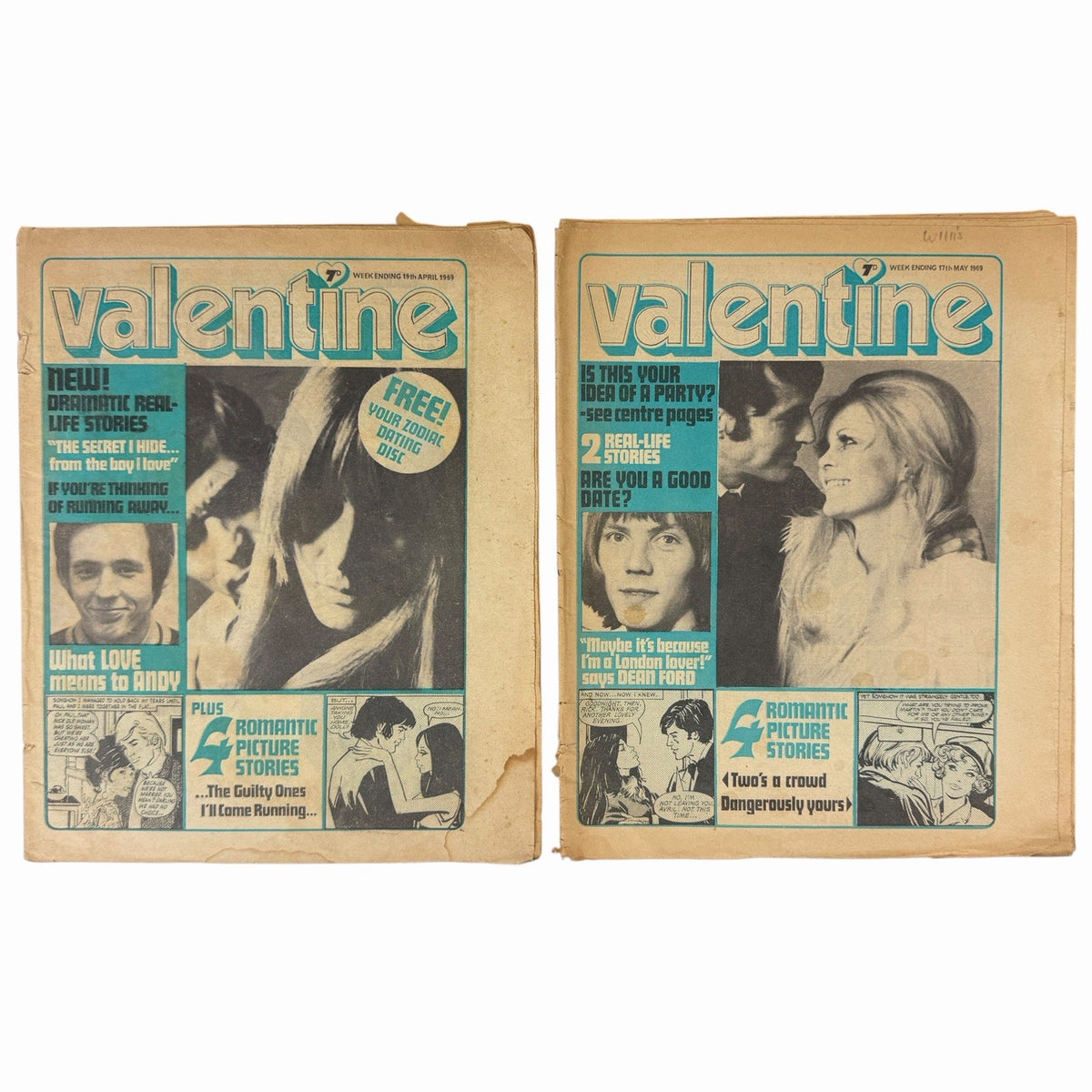 2 Vintage UK 1969 VALENTINE Magazine Issues TEEN GIRL Romance Comics