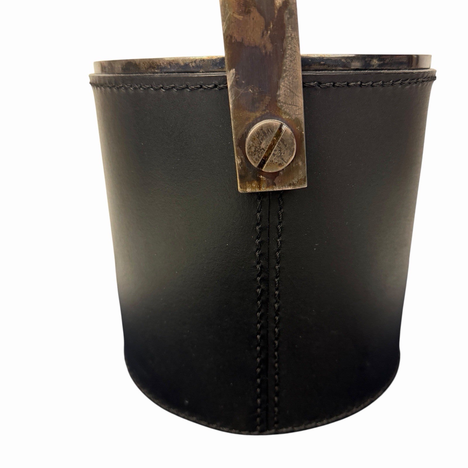 Vintage RALPH LAUREN Leather / Silver Plated ICE BUCKET w/ Swing Handle DUST BAG
