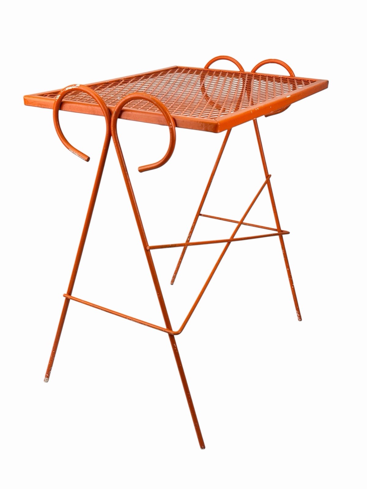 Vintage 1950s MCM Wrought Iron Mesh Salterini Style Nesting Side Tables Set Of 3