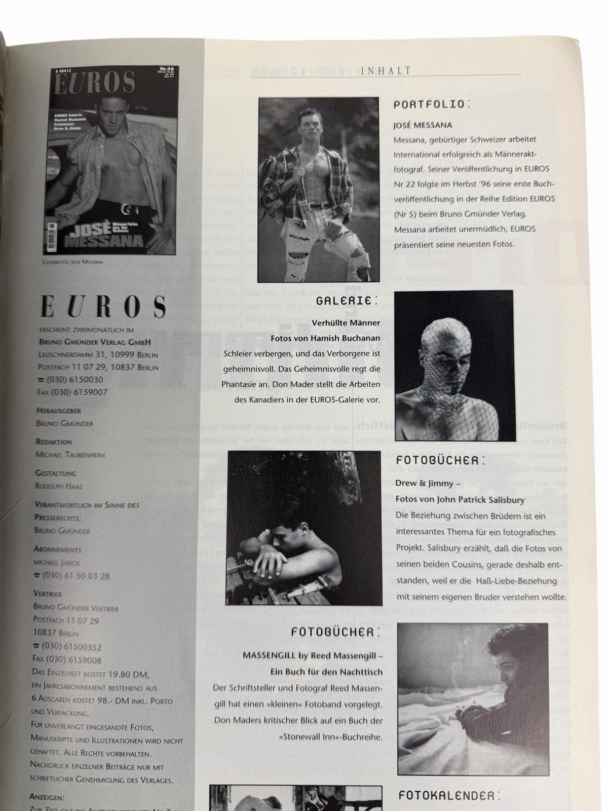1996 EUROS Magazine #36 JOSE MESSANA Hamish Buchanan Vintage German Gay Interest