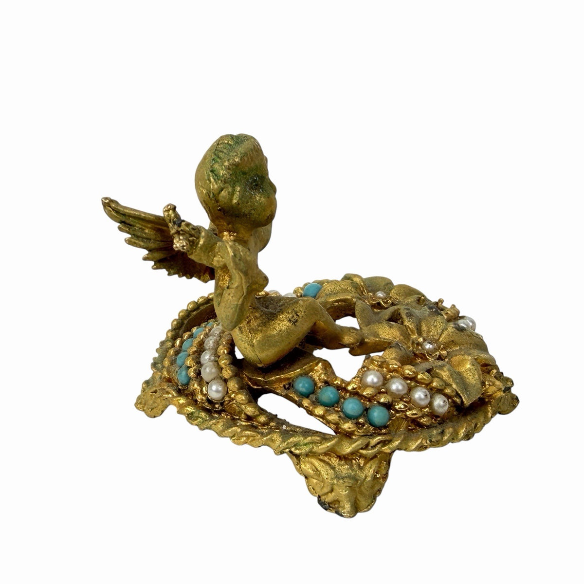 Mirella Gold Cherub Jeweled Faux Pearl Turquoise Ring Stand BASE ONLY