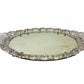 Vintage Oval Mirrored Perfume TRAY Vanity w/ Cut Crystal Glass Rim & Handles 17”