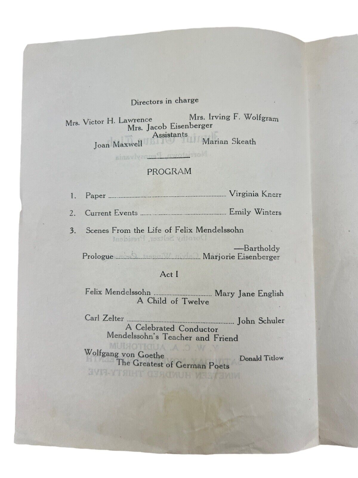 Old Concert Program Vintage 1935 & 1936 JUNIOR OCTAVE CLUB Concert Program CHRISTMAS Norri ...