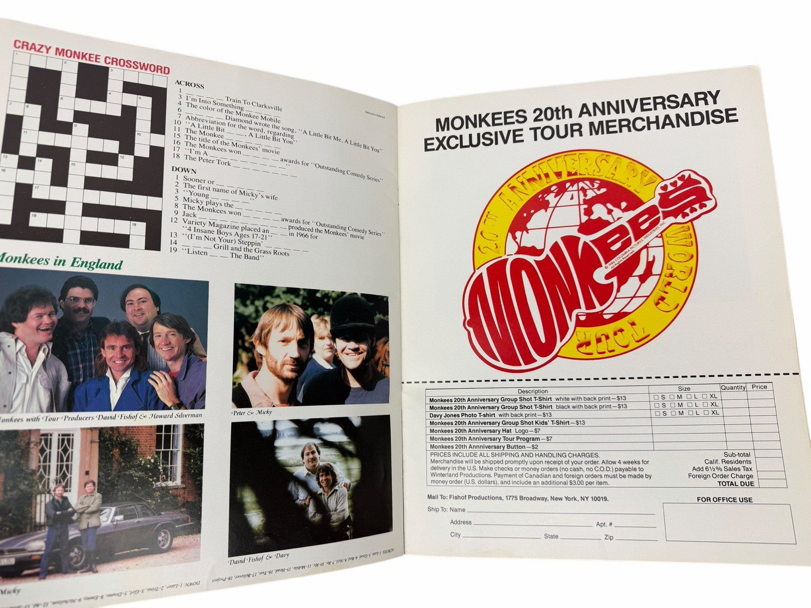 Vintage 1986 THE MONKEES 20th Anniversary World Tour PROGRAM BOOK