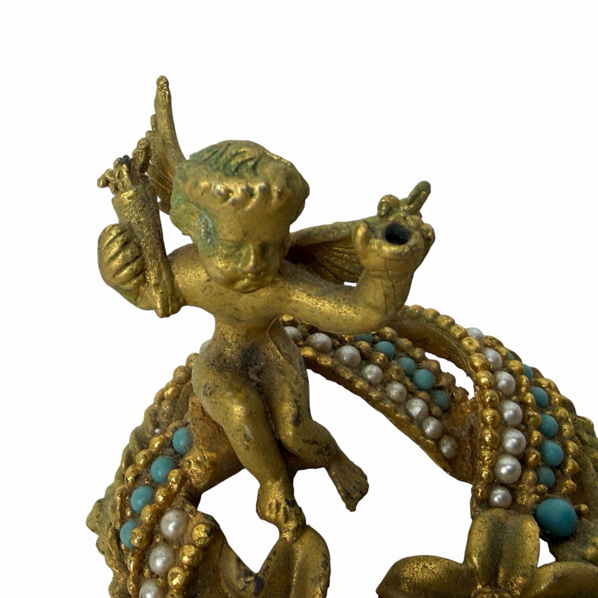 Mirella Gold Cherub Jeweled Faux Pearl Turquoise Ring Stand BASE ONLY