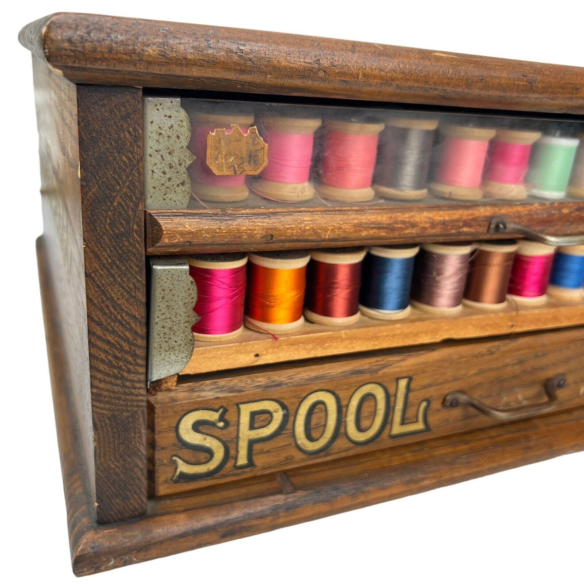 Thread Display Store Antique Oak CORTICELLI 3 Drawer Advertising Spool Thread Store Display ...