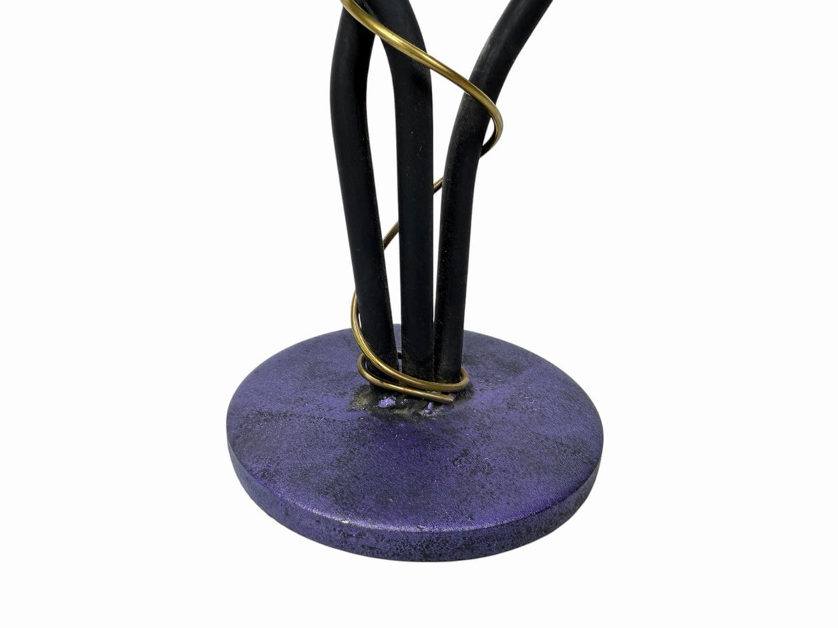 Vintage Postmodern 3 CANDLE HOLDER 19” Purple Metal Sculpture Candelabra Memphis