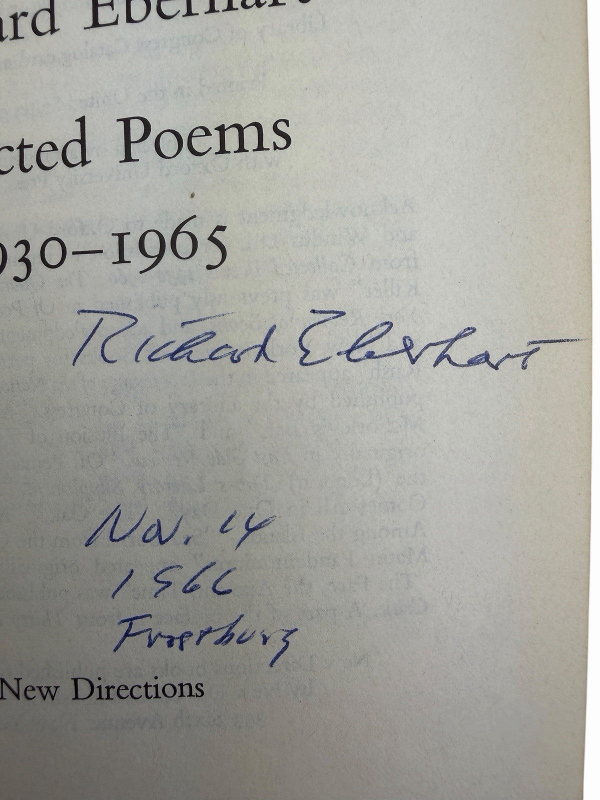 SIGNED Richard Eberhart: Selected Poems 1930-1965 New Direction NDP198 Pulitzer