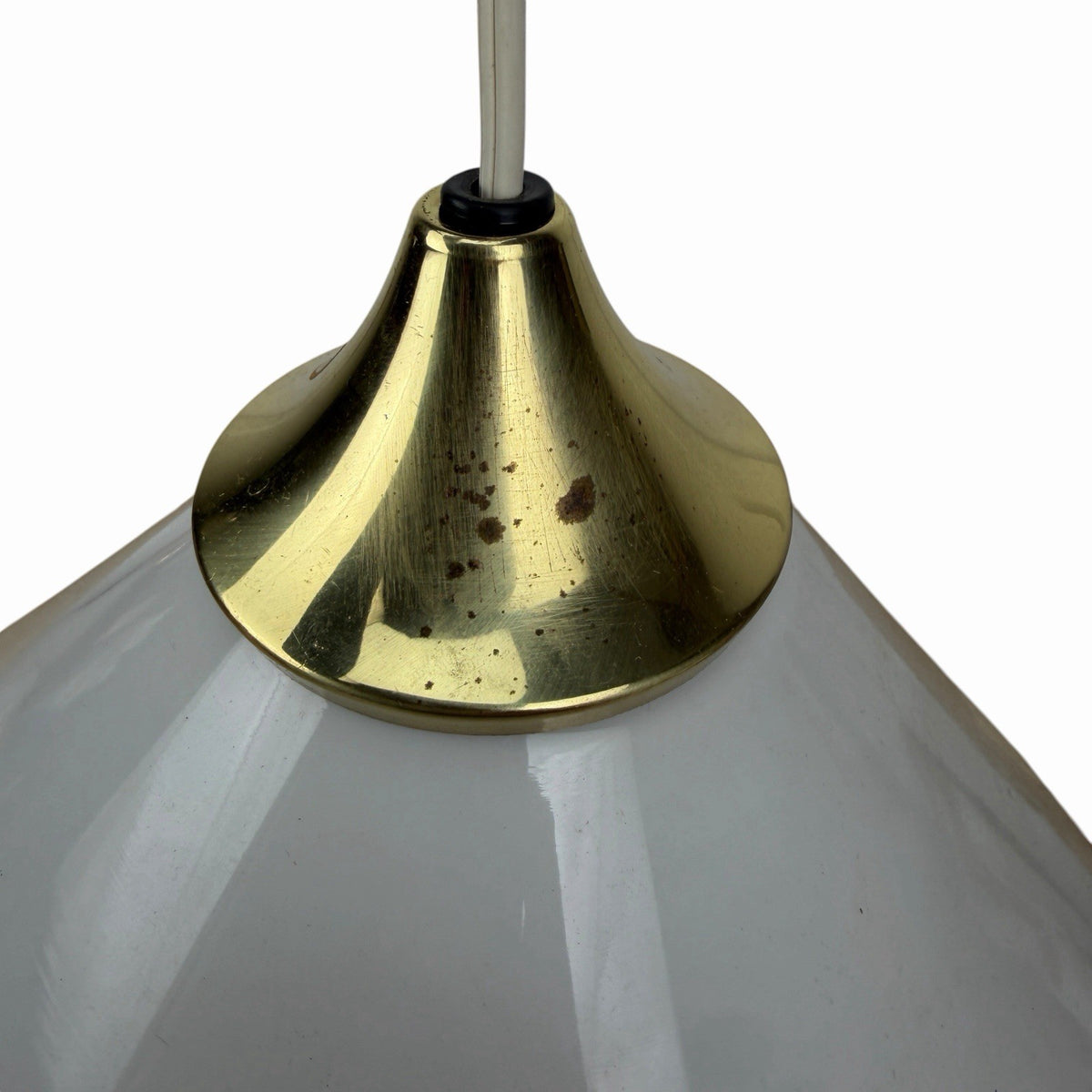 Vintage MCM Conran’s Habitat SCE France BRASS & GLASS CONE PENDANT LIGHT FIXTURE