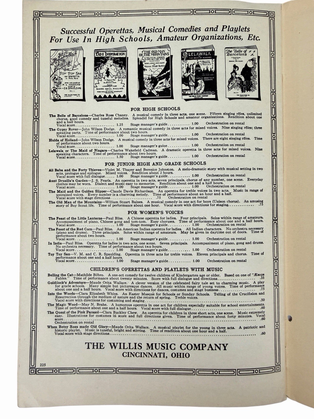 May H Brahe DAME DURDEN’S SCHOOL Sheet Music Operetta WILLIS MUSIC CO D+G Hauman