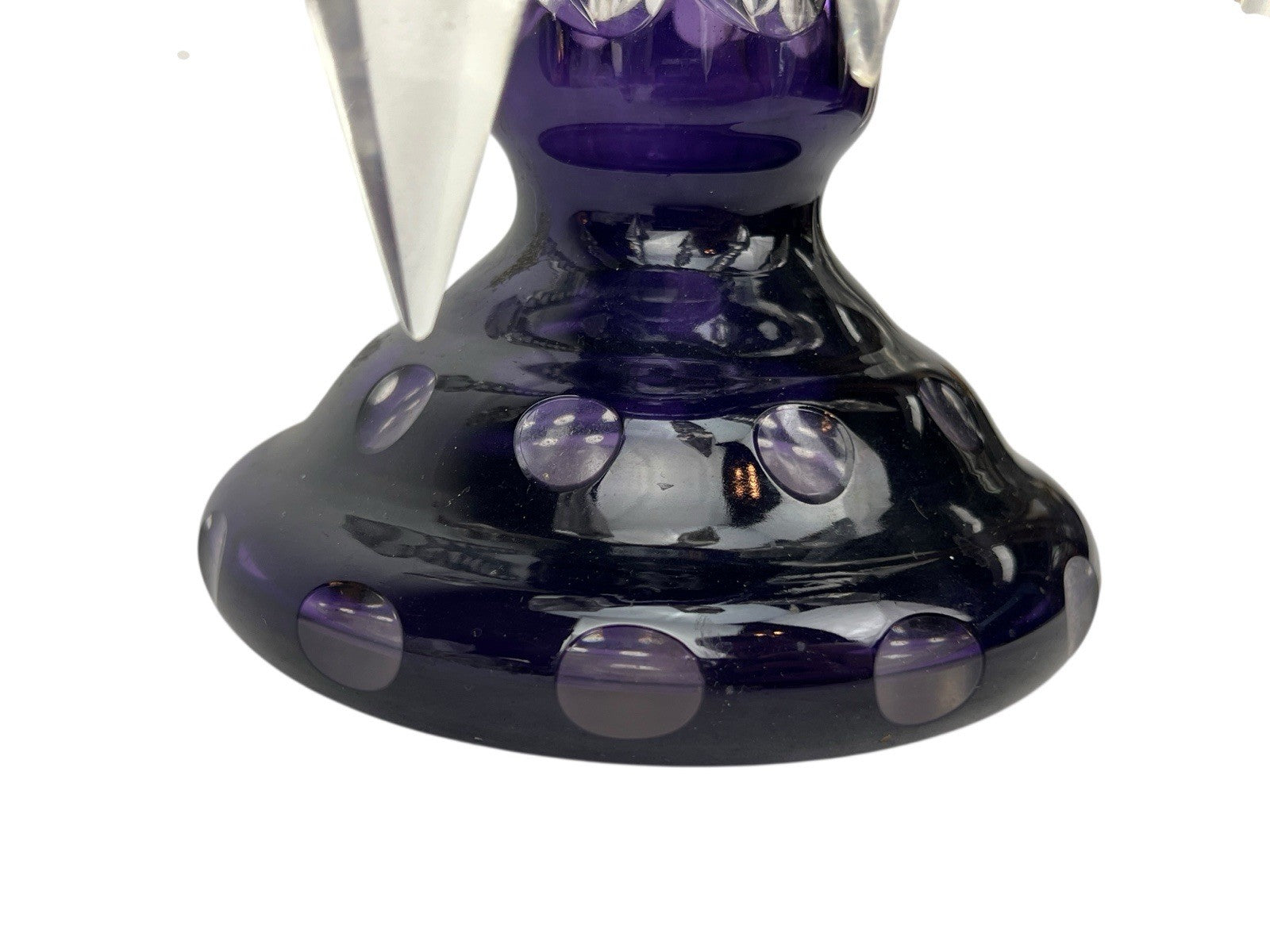 Antique Cut Crystal Amethyst To Clear PURPLE Mantle Lustre w/ Hanging Prisms