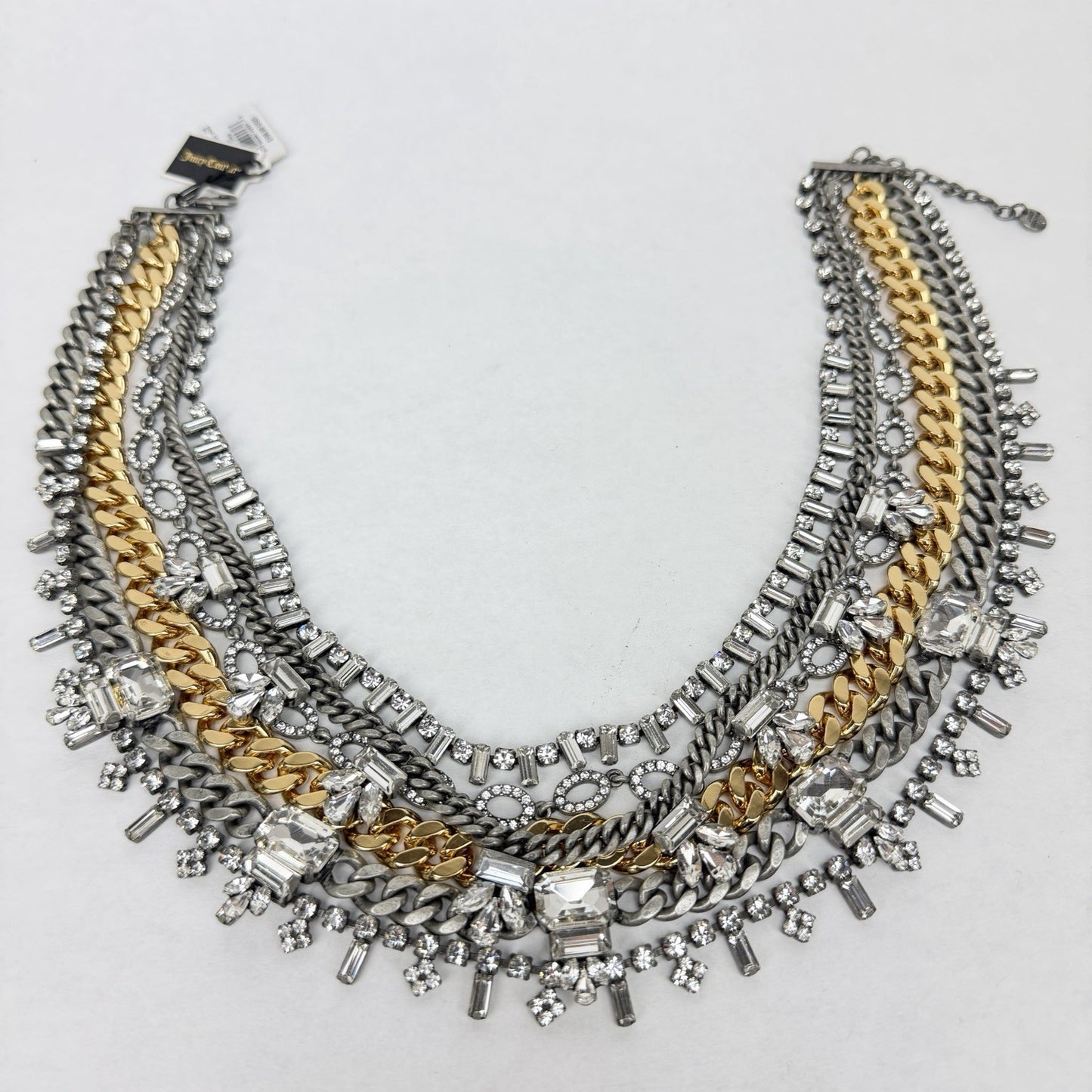 Vintage Y2K JUICY COUTURE Necklace Layered 6-Strand Chain & Crystal Gold Silver