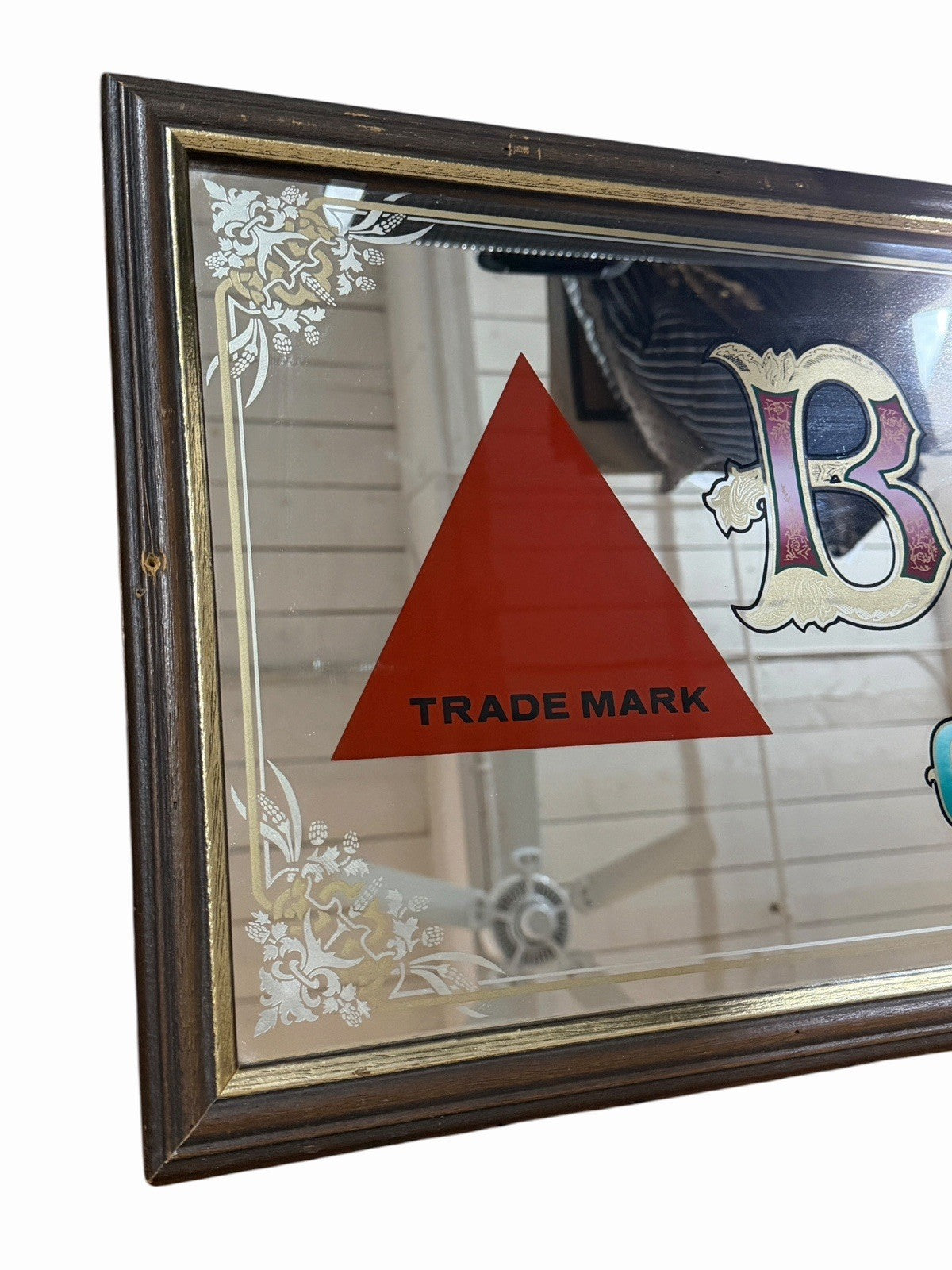 Vintage BASS On Draught Framed Mirror Beer Ale Pub Sign 32x14” Advertising