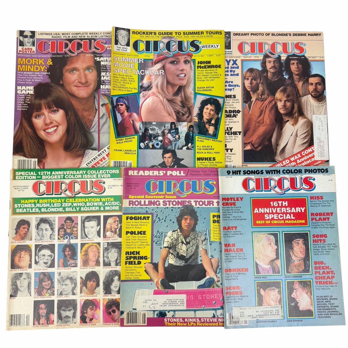 CIRCUS Magazine 1979-1985 Lot Of 6 Issues 1981 Styx ROLLING STONES Mork & Mindy