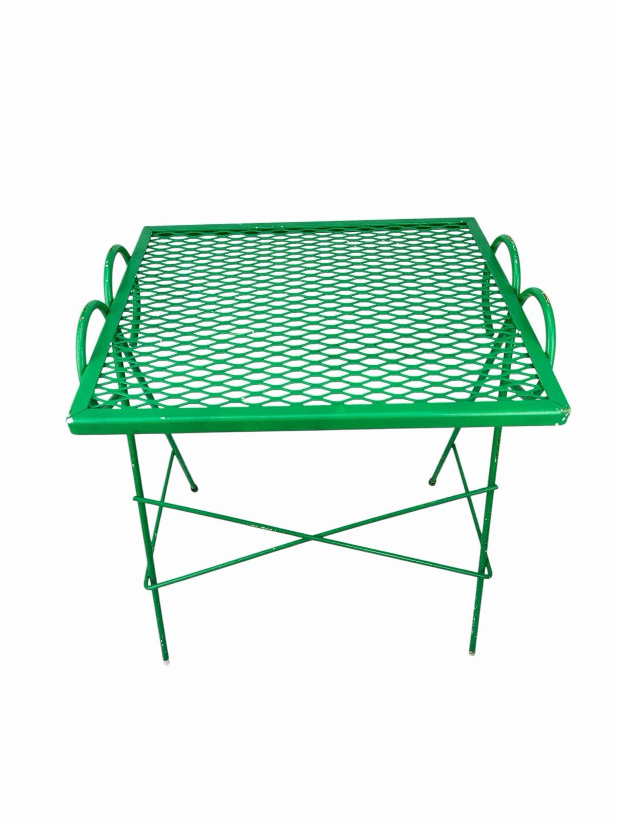 Vintage 1950s MCM Wrought Iron Mesh Salterini Style Nesting Side Tables Set Of 3