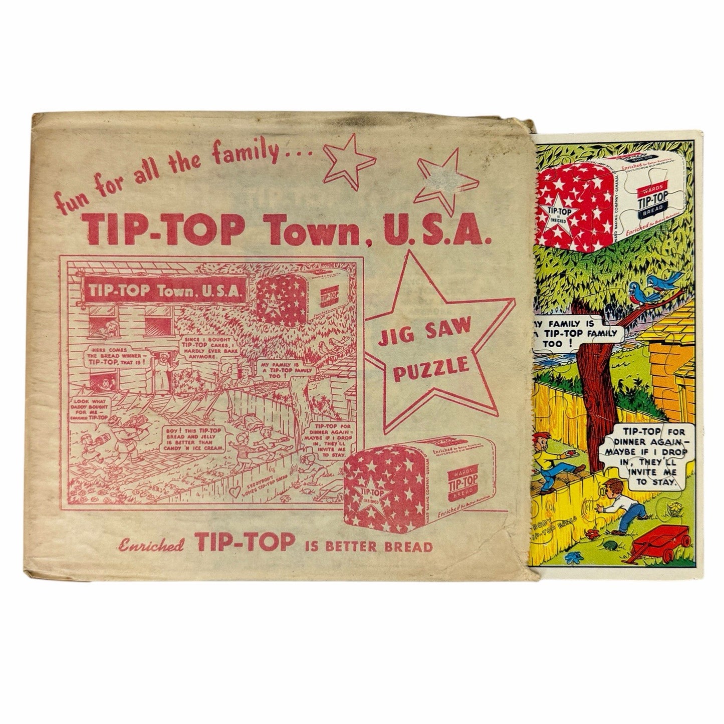 1952 Tip-Top Town USA BREAD Advertising Jigsaw Puzzle + Original Envelope UNUSED
