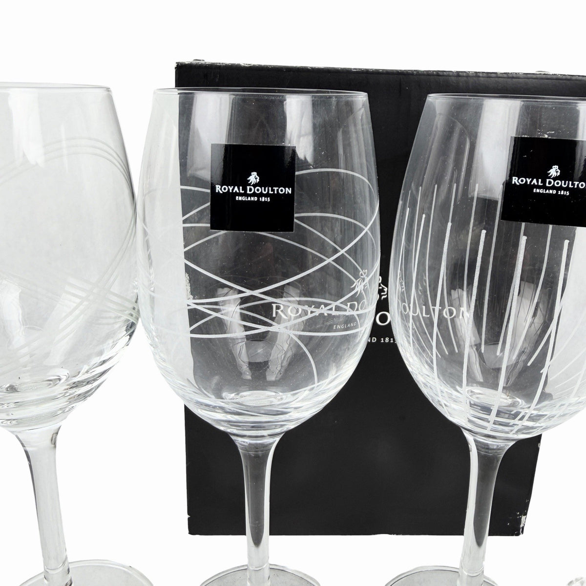 Royal Doulton Crystal Party Etched Wine Glasses 8” Set Of 4 Signed NEW IN BOX