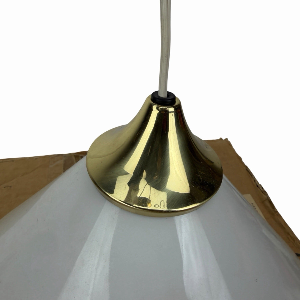 Vintage MCM Conran’s Habitat SCE France BRASS & GLASS CONE PENDANT LIGHT FIXTURE