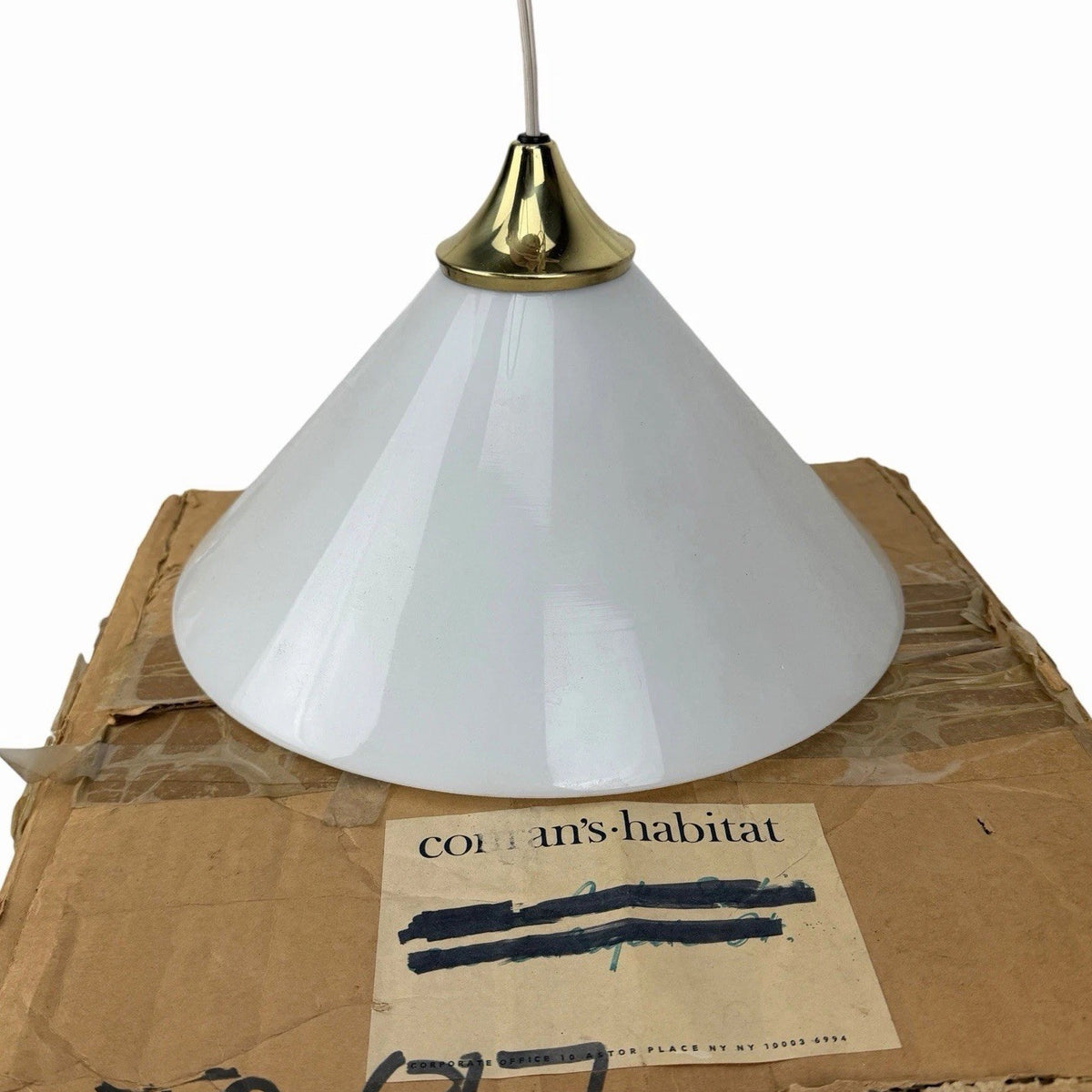 Vintage MCM Conran’s Habitat SCE France BRASS & GLASS CONE PENDANT LIGHT FIXTURE
