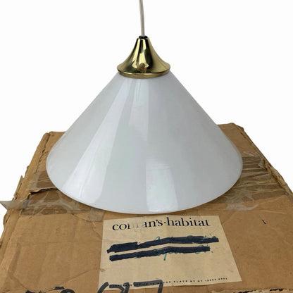 Vintage MCM Conran’s Habitat SCE France BRASS & GLASS CONE PENDANT LIGHT FIXTURE