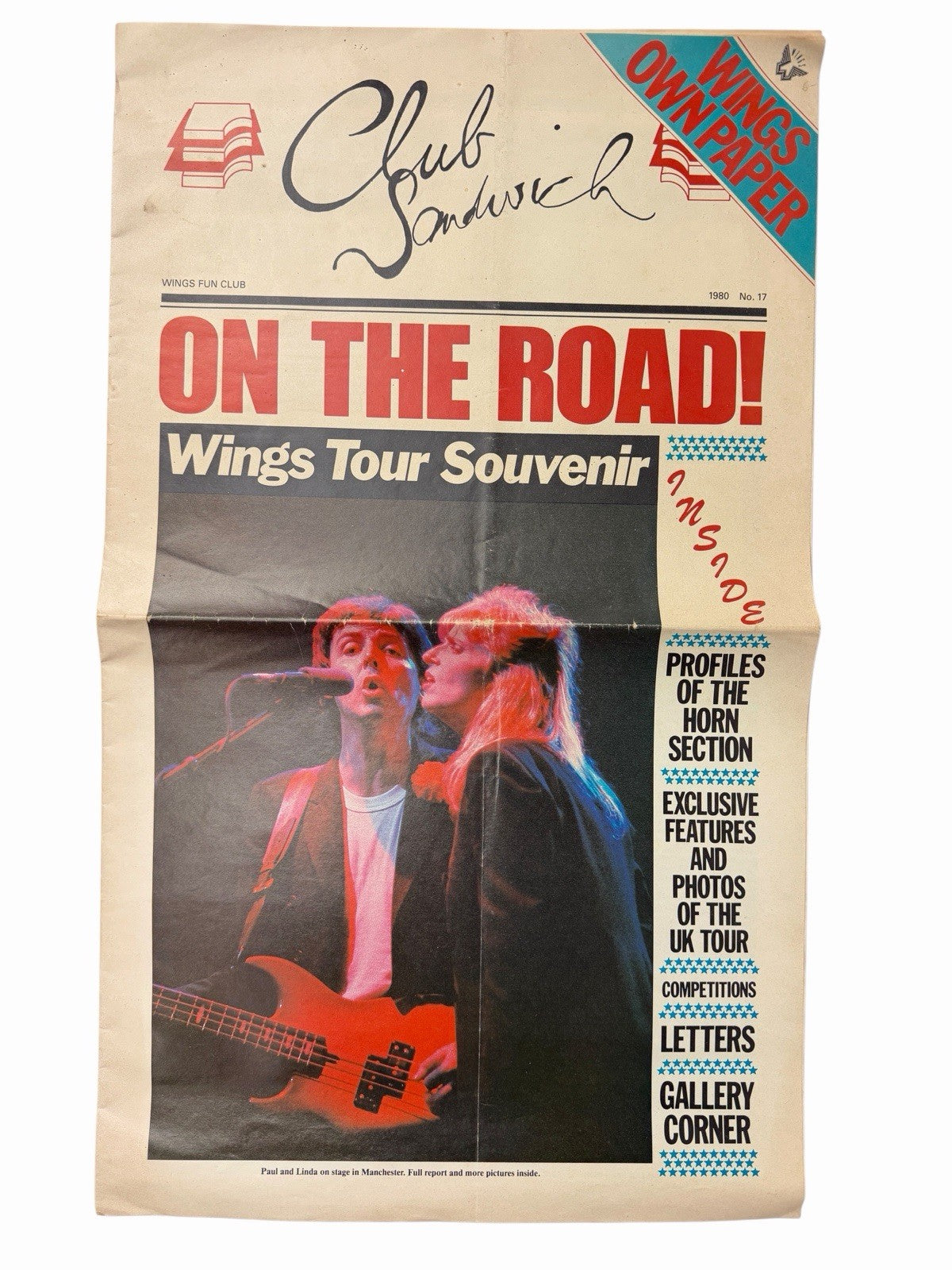 Vintage 1980 CLUB SANDWICH #17 Paul McCartney Wings Fan Club Tour Newspaper