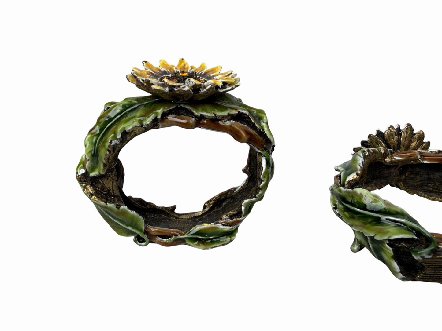 Set Of 3 Sunflower w/ Austrian Crystal Rhinestones NAPKIN RINGS Bronze Metal