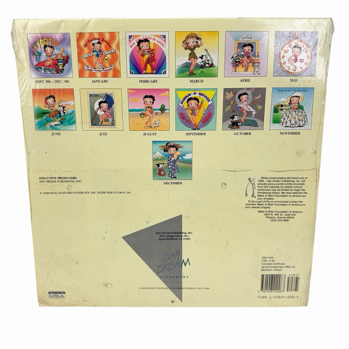 Vintage Sealed BETTY BOOP 1989 Calendar 16 Month 1988 Wall Art