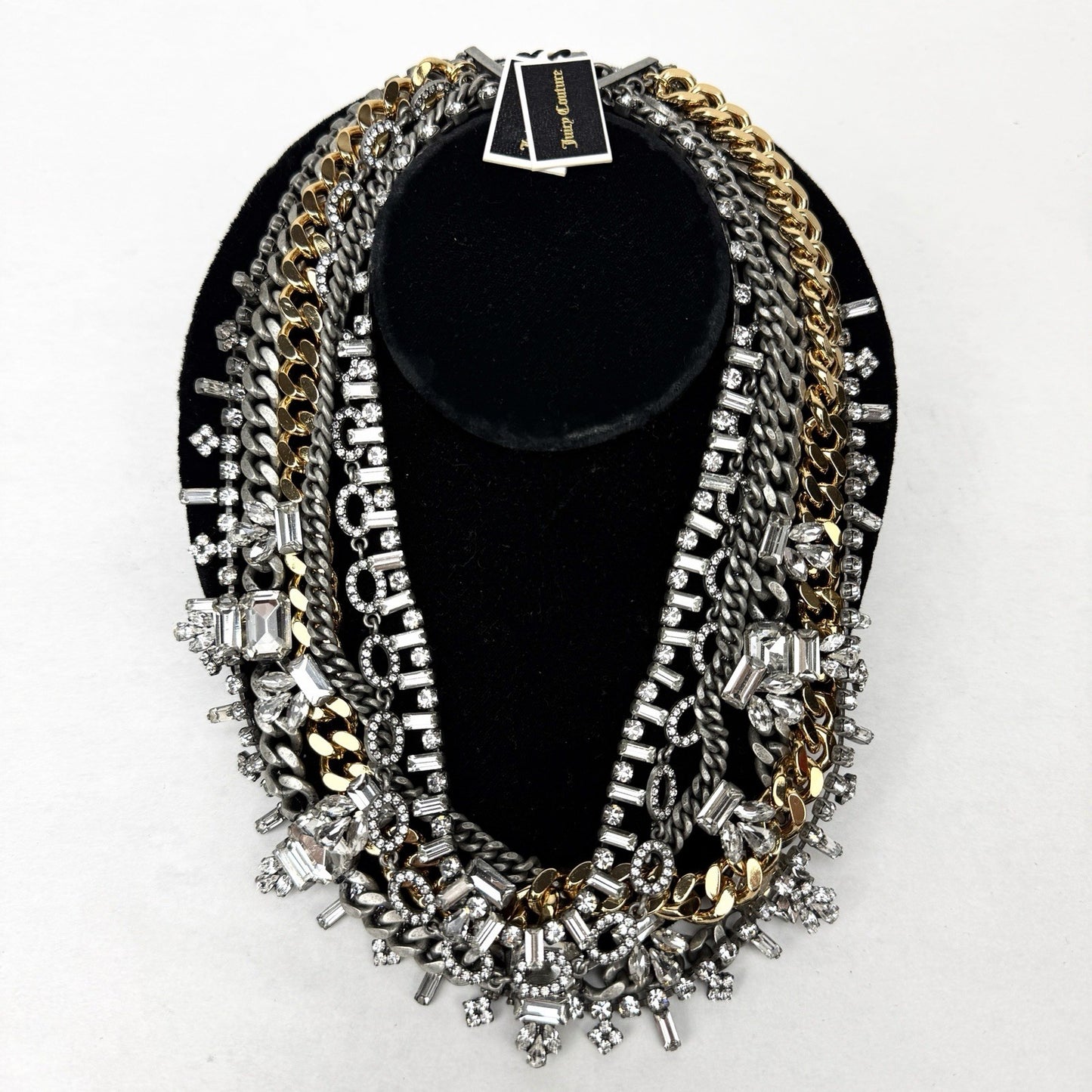 Vintage Y2K JUICY COUTURE Necklace Layered 6-Strand Chain & Crystal Gold Silver