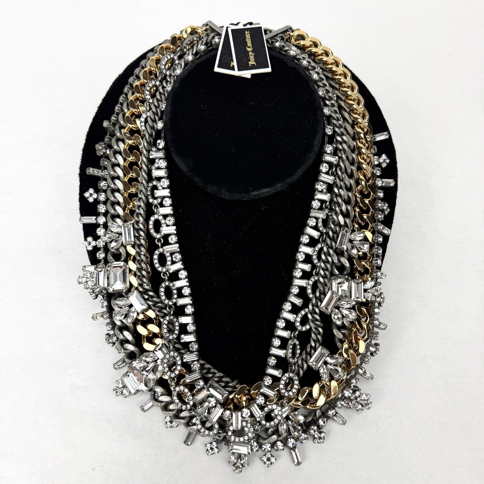 Vintage Y2K JUICY COUTURE Necklace Layered 6-Strand Chain & Crystal Gold Silver