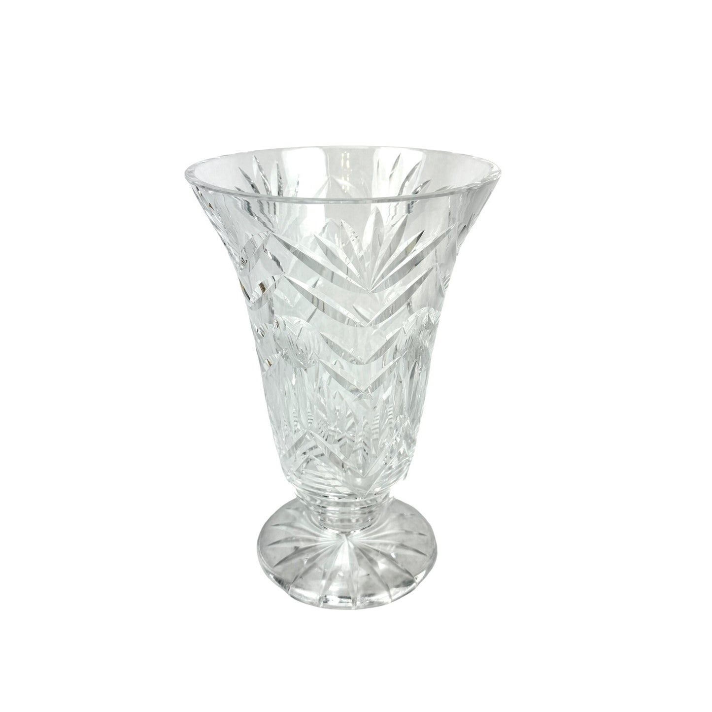 Vintage WATERFORD 10” Cut Crystal Fan Footed Flower Vase SIGNED Gothic Mark