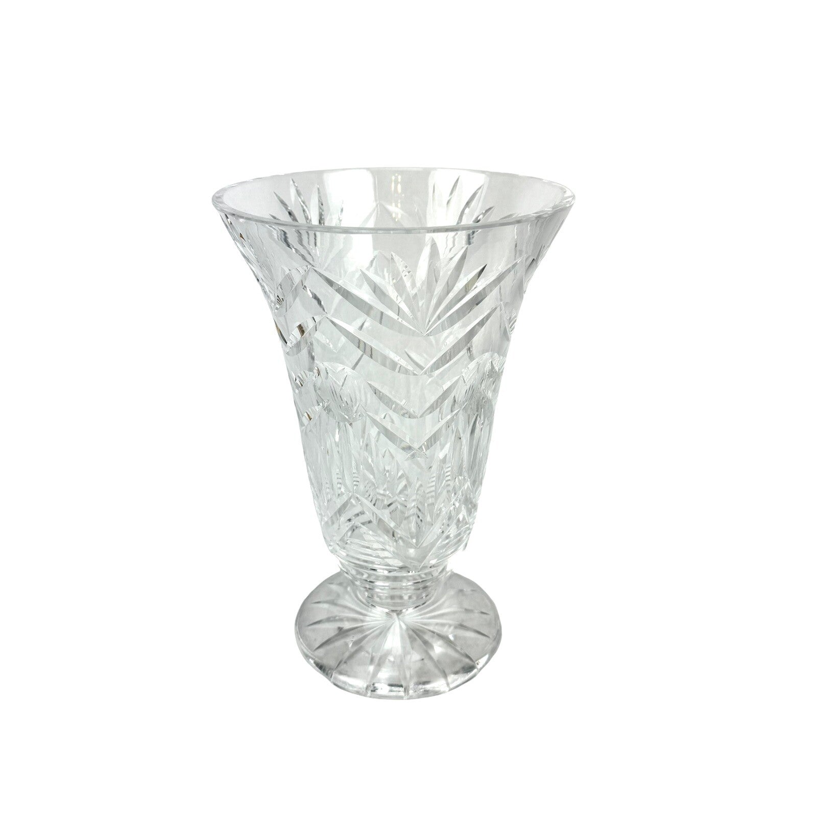 Vintage WATERFORD 10” Cut Crystal Fan Footed Flower Vase SIGNED Gothic Mark