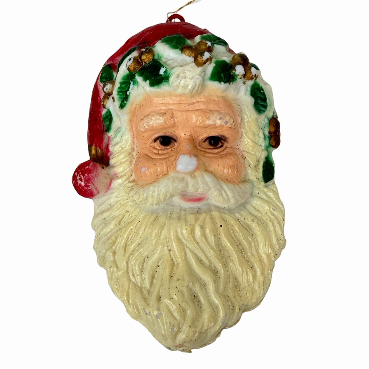 VINTAGE 3D SANTA FACE / HEAD 4" PLASTIC CHRISTMAS HOLIDAY ORNAMENT BLOWMOLD