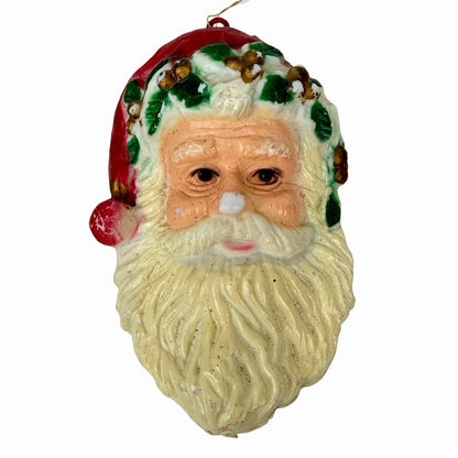 VINTAGE 3D SANTA FACE / HEAD 4" PLASTIC CHRISTMAS HOLIDAY ORNAMENT BLOWMOLD