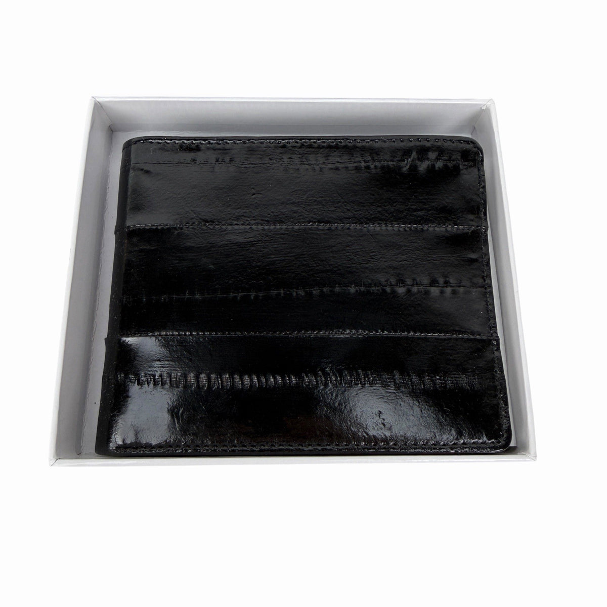 LEE SANDS Black EEL SKIN LEATHER Bifold Wallet RFID Window Flap NEW IN BOX