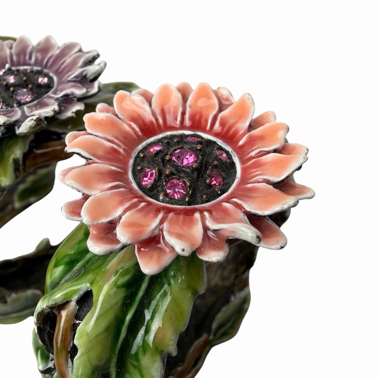 Set Of 3 Sunflower w/ Austrian Crystal Rhinestones NAPKIN RINGS Bronze Metal