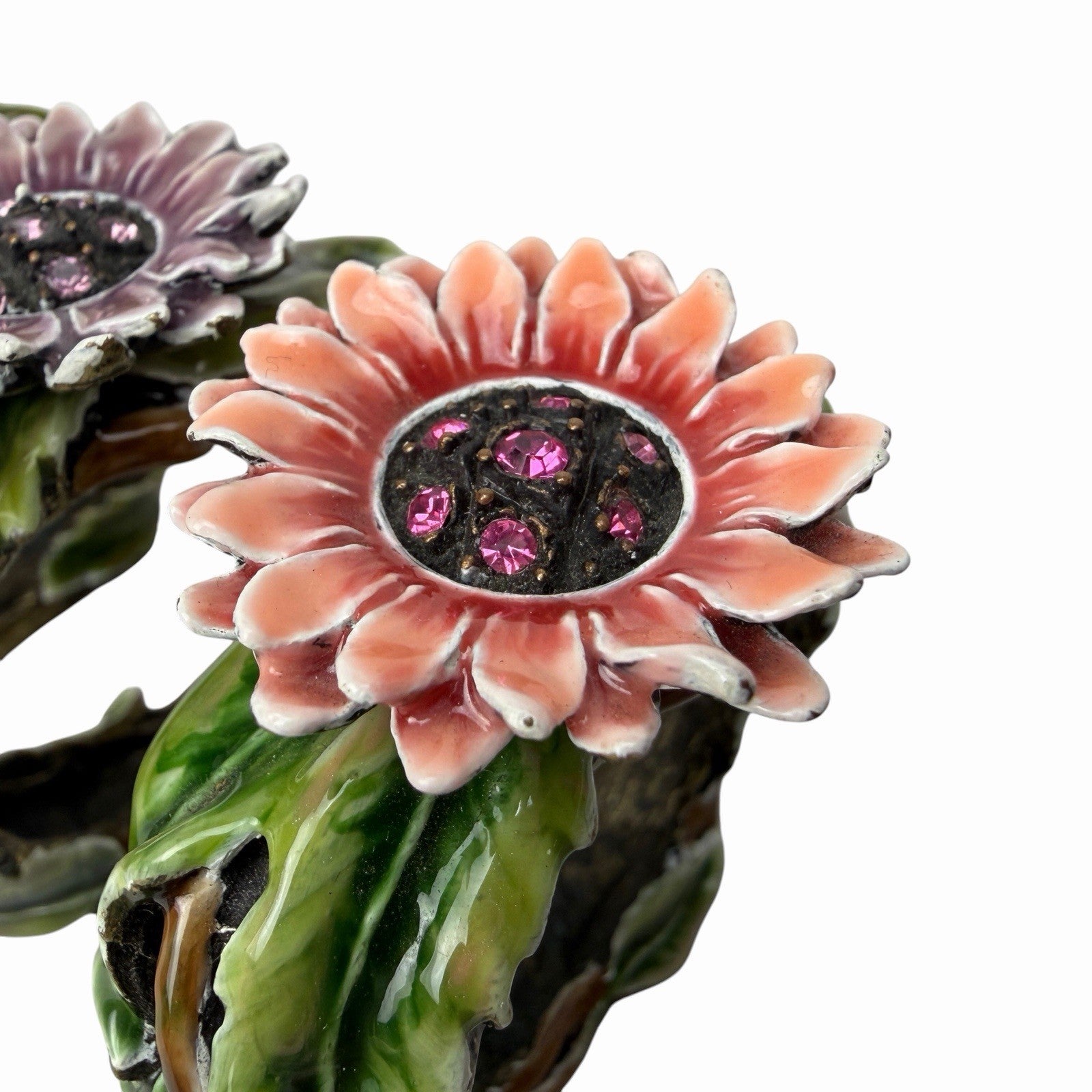Set Of 3 Sunflower w/ Austrian Crystal Rhinestones NAPKIN RINGS Bronze Metal
