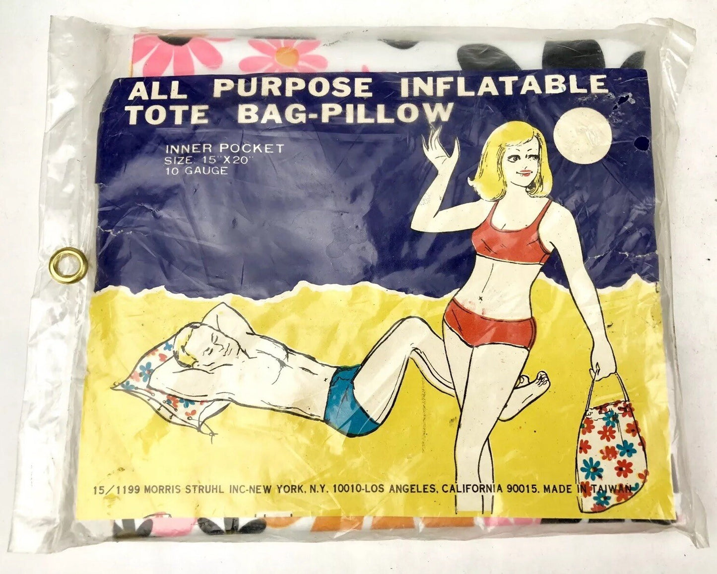 Vintage MCM 1960’s INFLATABLE TOTE BAG /PILLOW Morris Struhl FLORAL Beach Hippie