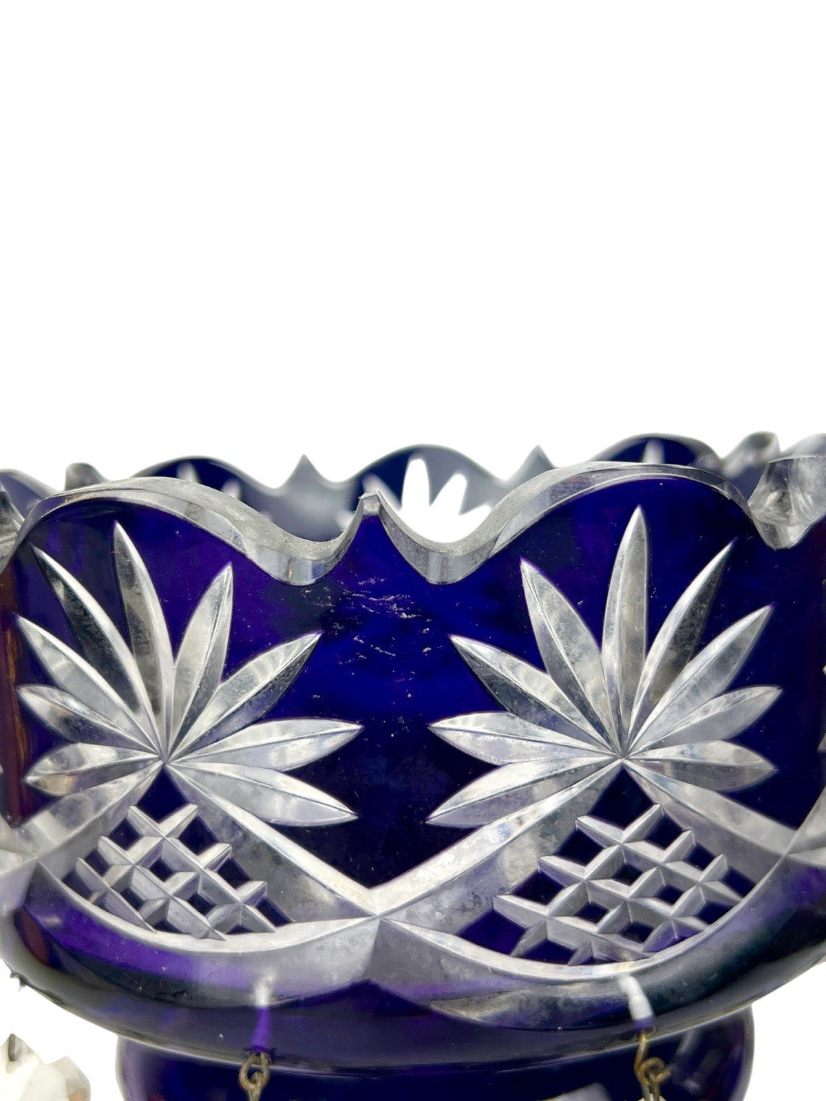 Antique Cut Crystal Amethyst To Clear PURPLE Mantle Lustre w/ Hanging Prisms