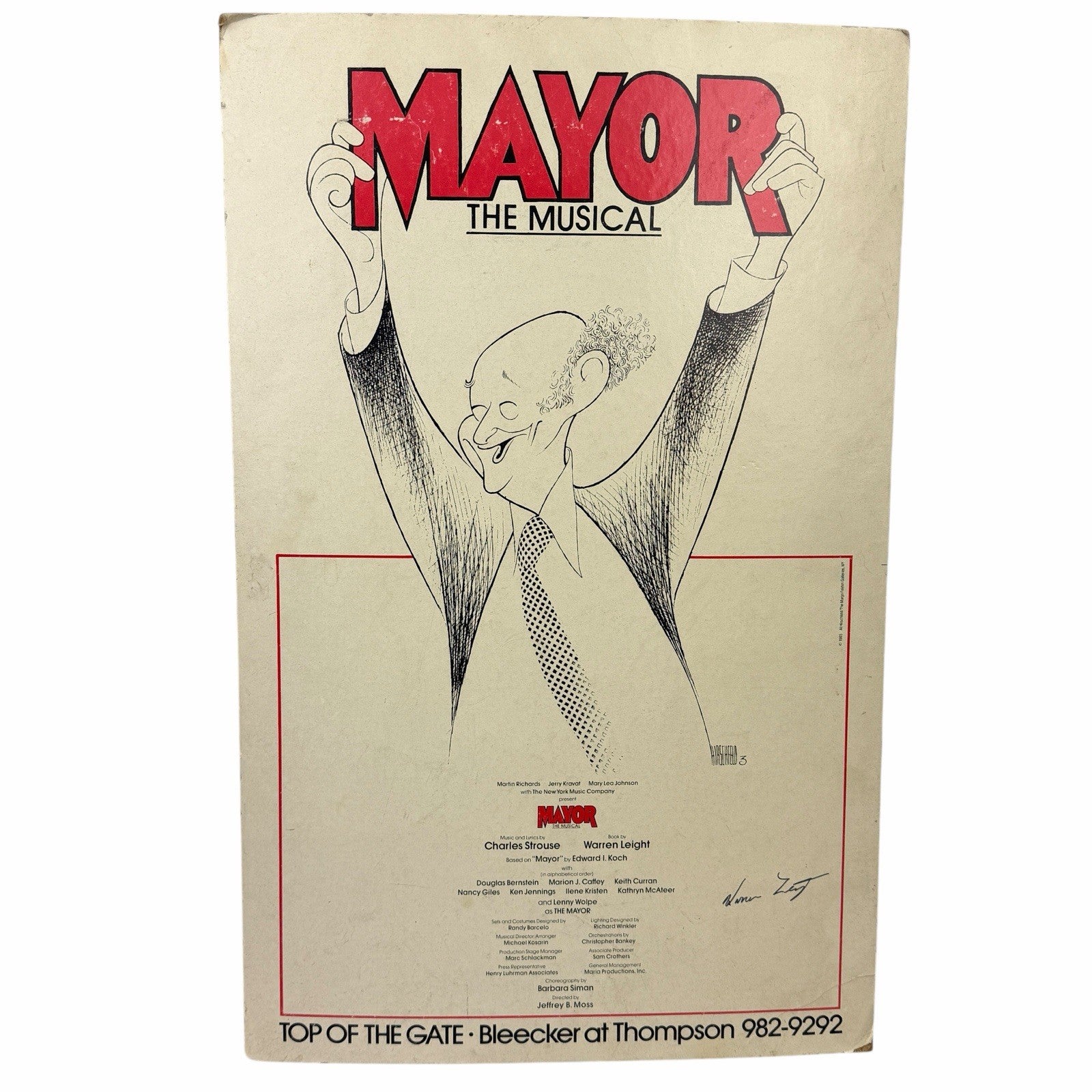 1985 MAYOR The Musical CARDBOARD POSTER Signed HIRSCHFELD Edward Koch