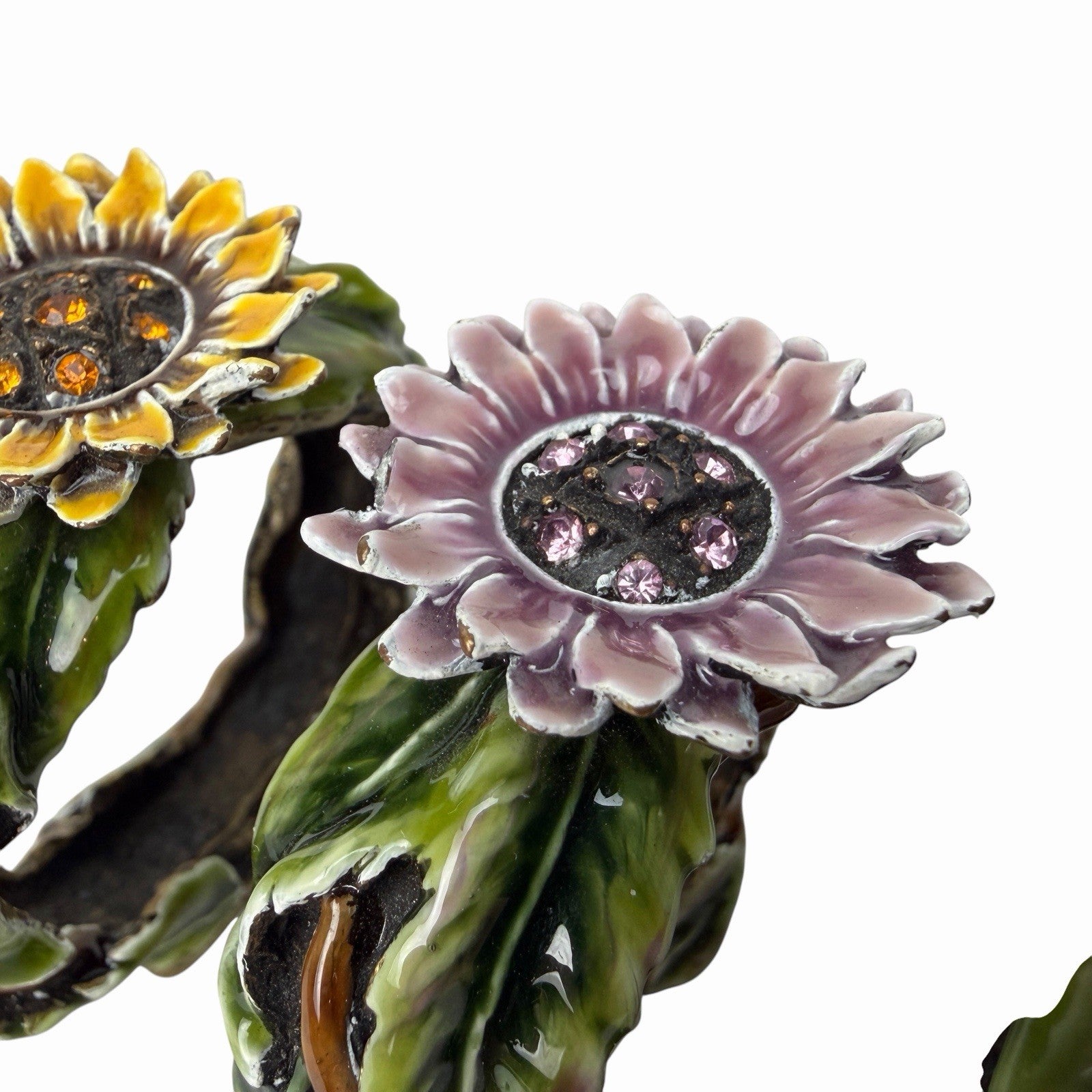 Set Of 3 Sunflower w/ Austrian Crystal Rhinestones NAPKIN RINGS Bronze Metal