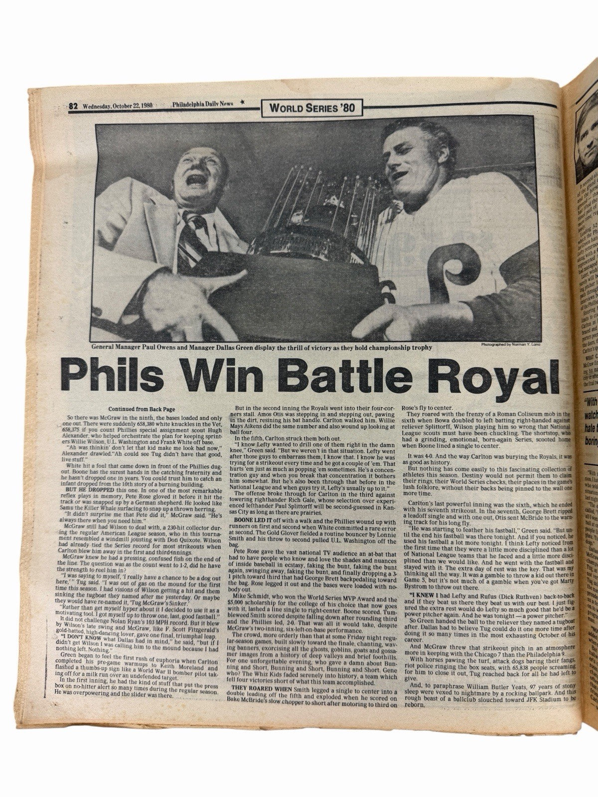 Vintage Oct 22, 1980 PHILLIES World Series WIN Philadelphia Daily News NEWSPAPER