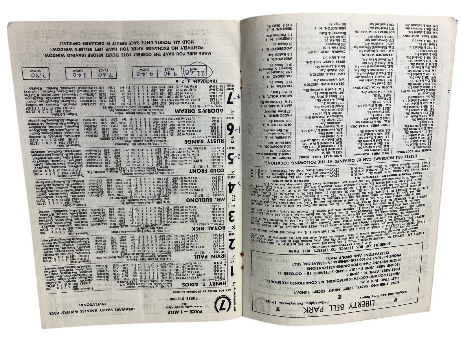 Vintage 1964 LIBERTY BELL PARK Harness Horse Racing 2 PROGRAMS 8th & 20th Nights