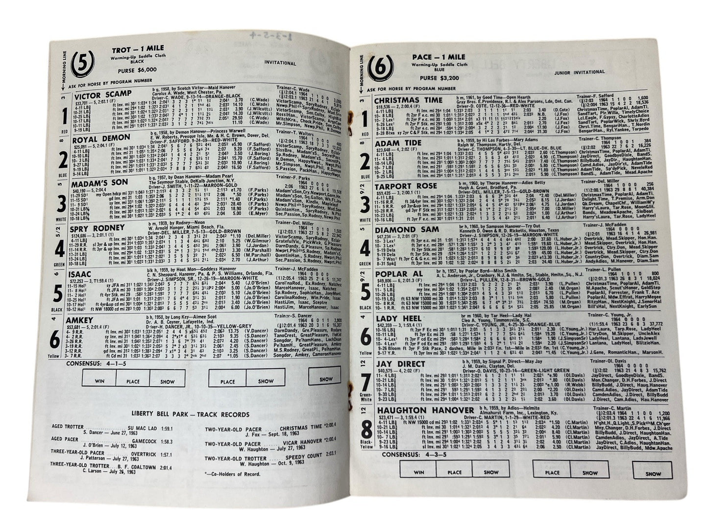 Vintage 1964 LIBERTY BELL PARK Harness Horse Racing 2 PROGRAMS 8th & 20th Nights