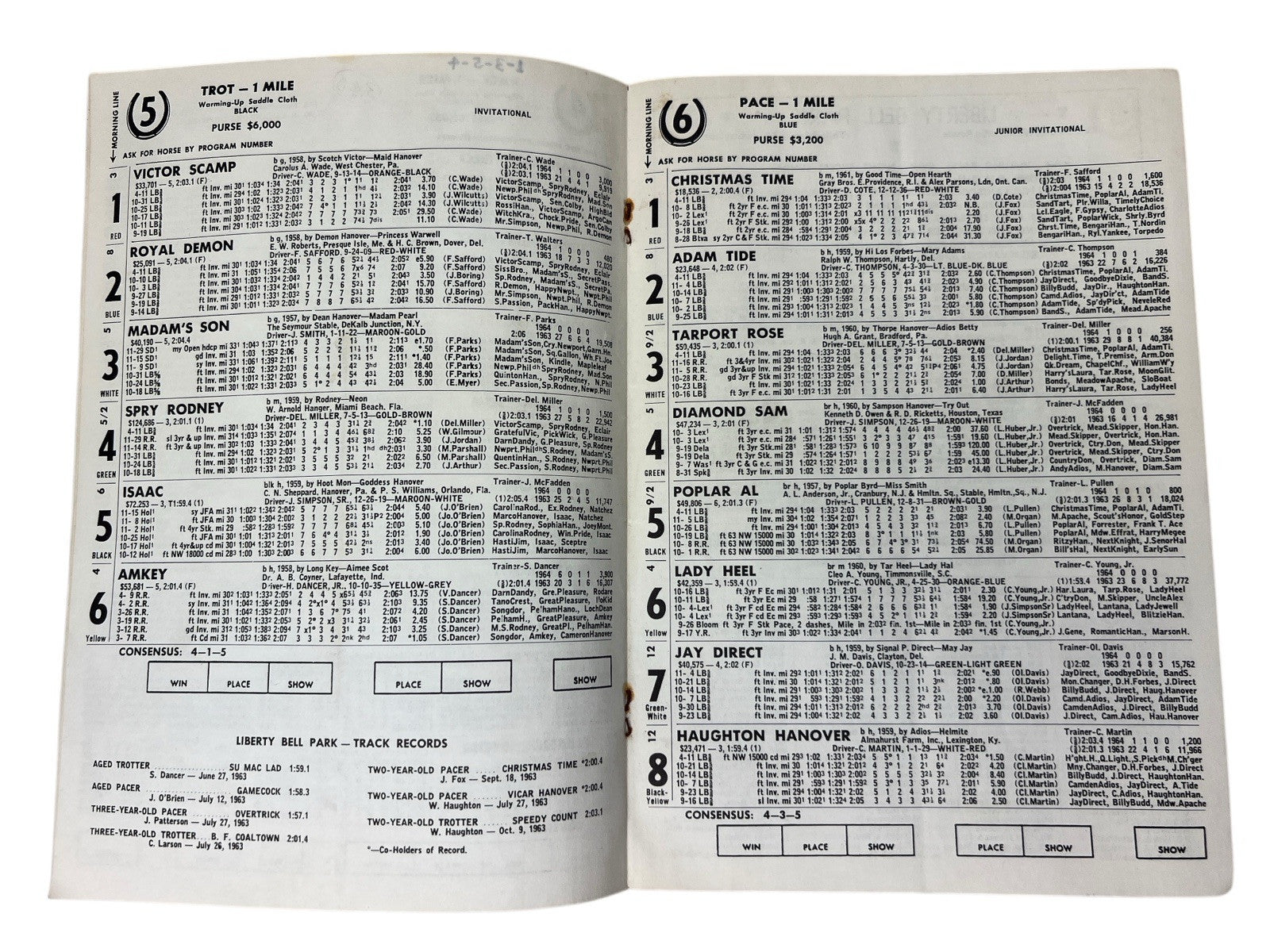 Vintage 1964 LIBERTY BELL PARK Harness Horse Racing 2 PROGRAMS 8th & 20th Nights