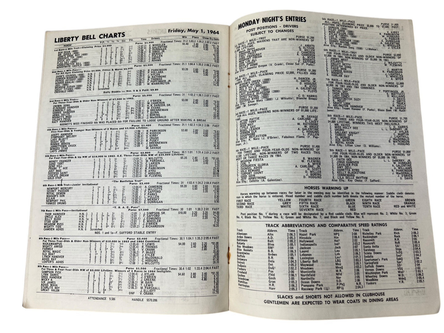 Vintage 1964 LIBERTY BELL PARK Harness Horse Racing 2 PROGRAMS 8th & 20th Nights
