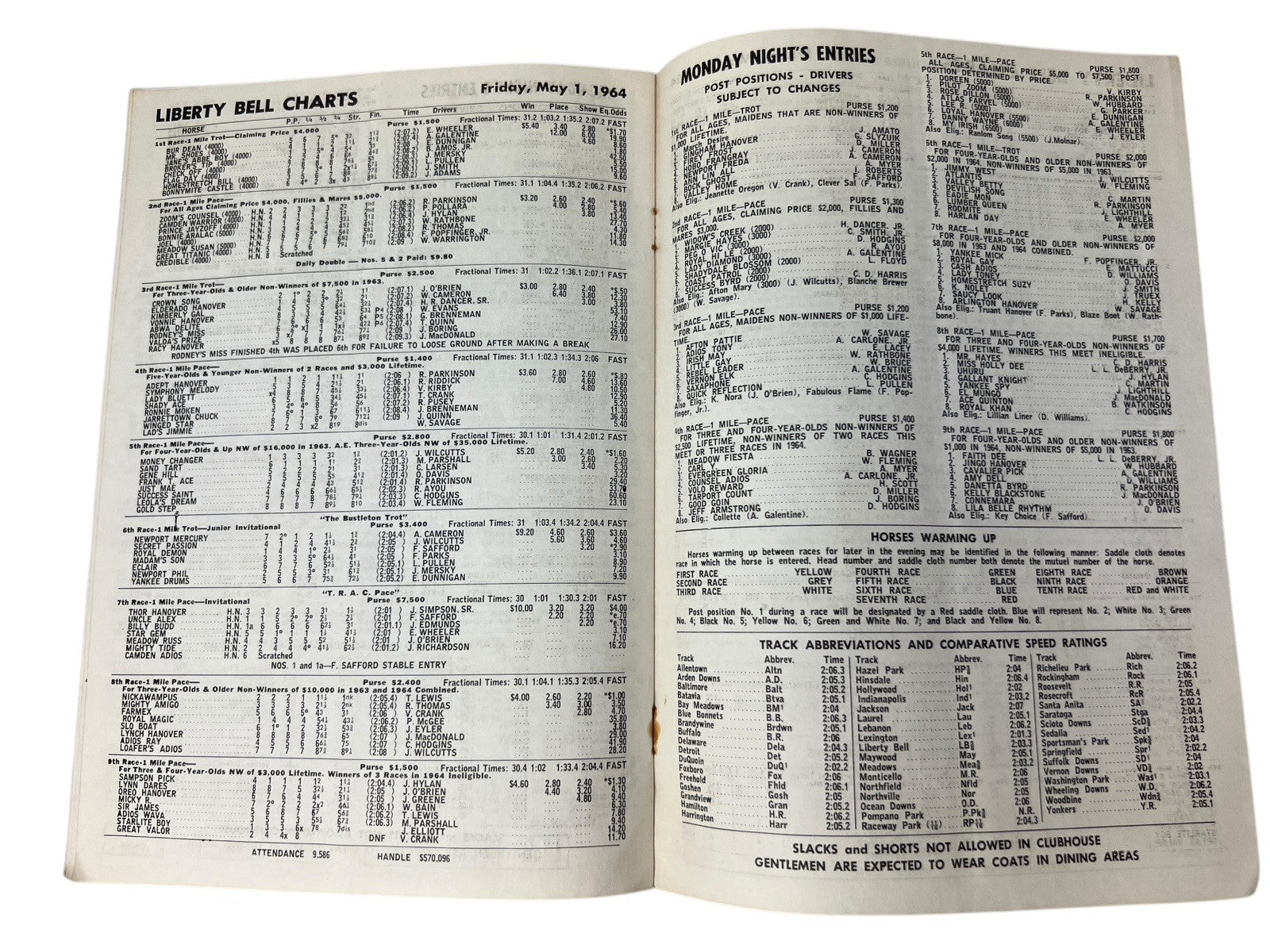 Vintage 1964 LIBERTY BELL PARK Harness Horse Racing 2 PROGRAMS 8th & 20th Nights