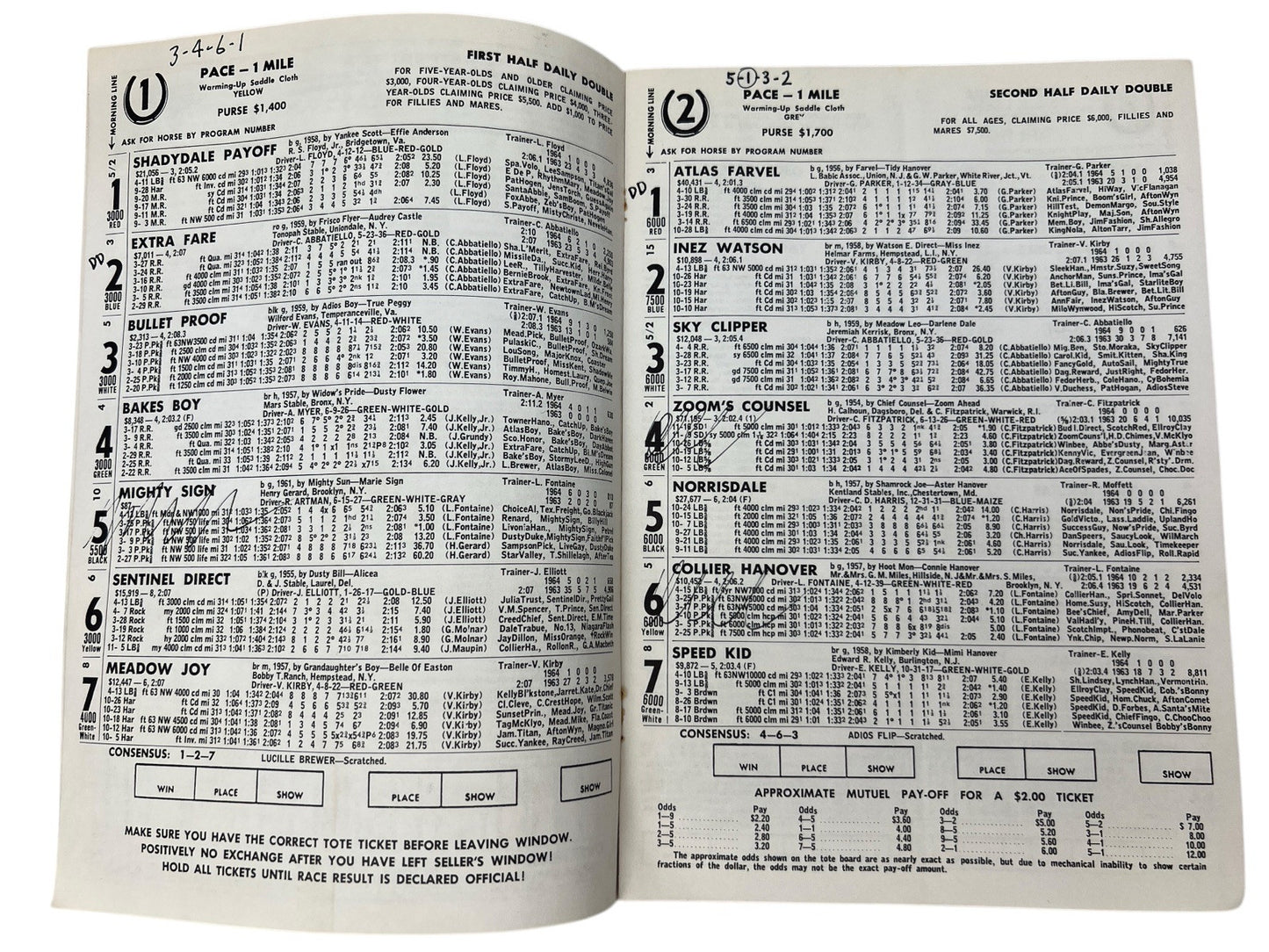Vintage 1964 LIBERTY BELL PARK Harness Horse Racing 2 PROGRAMS 8th & 20th Nights