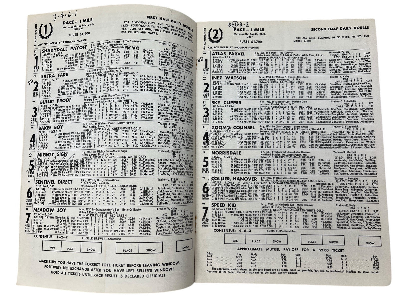 Vintage 1964 LIBERTY BELL PARK Harness Horse Racing 2 PROGRAMS 8th & 20th Nights