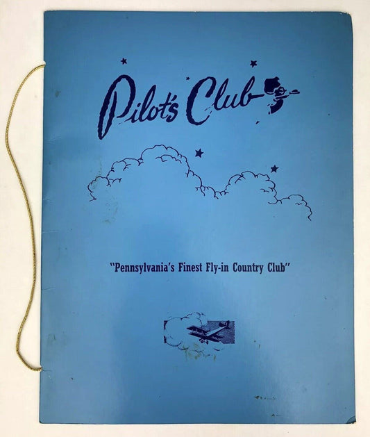 Vintage 1960’s Menu PENNSYLVANIA PILOT’S CLUB Hotel “Fly-In Country Club” RARE