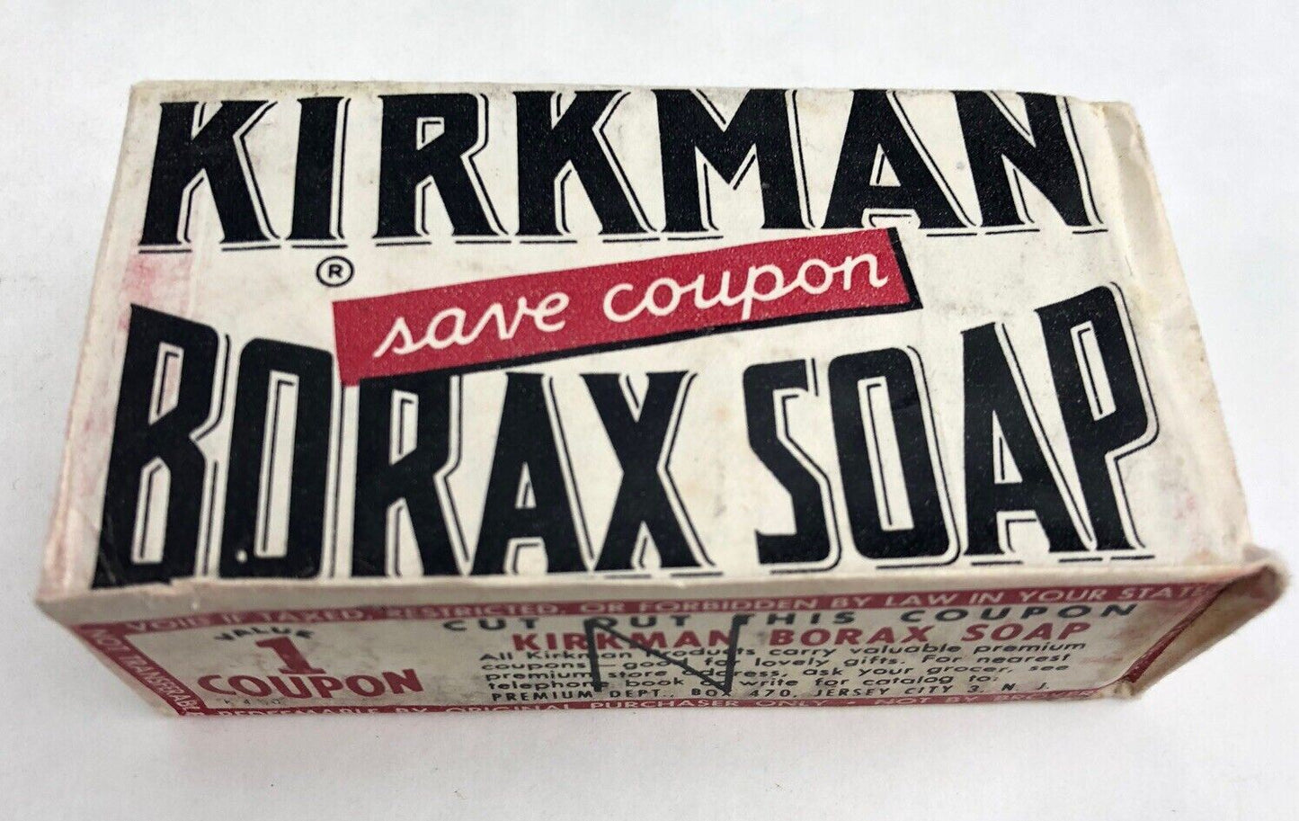 Vintage 1940’s KIRKMAN BORAX Soap Bar UNUSED NEW NOS Coupon COLGATE Flakes Ad